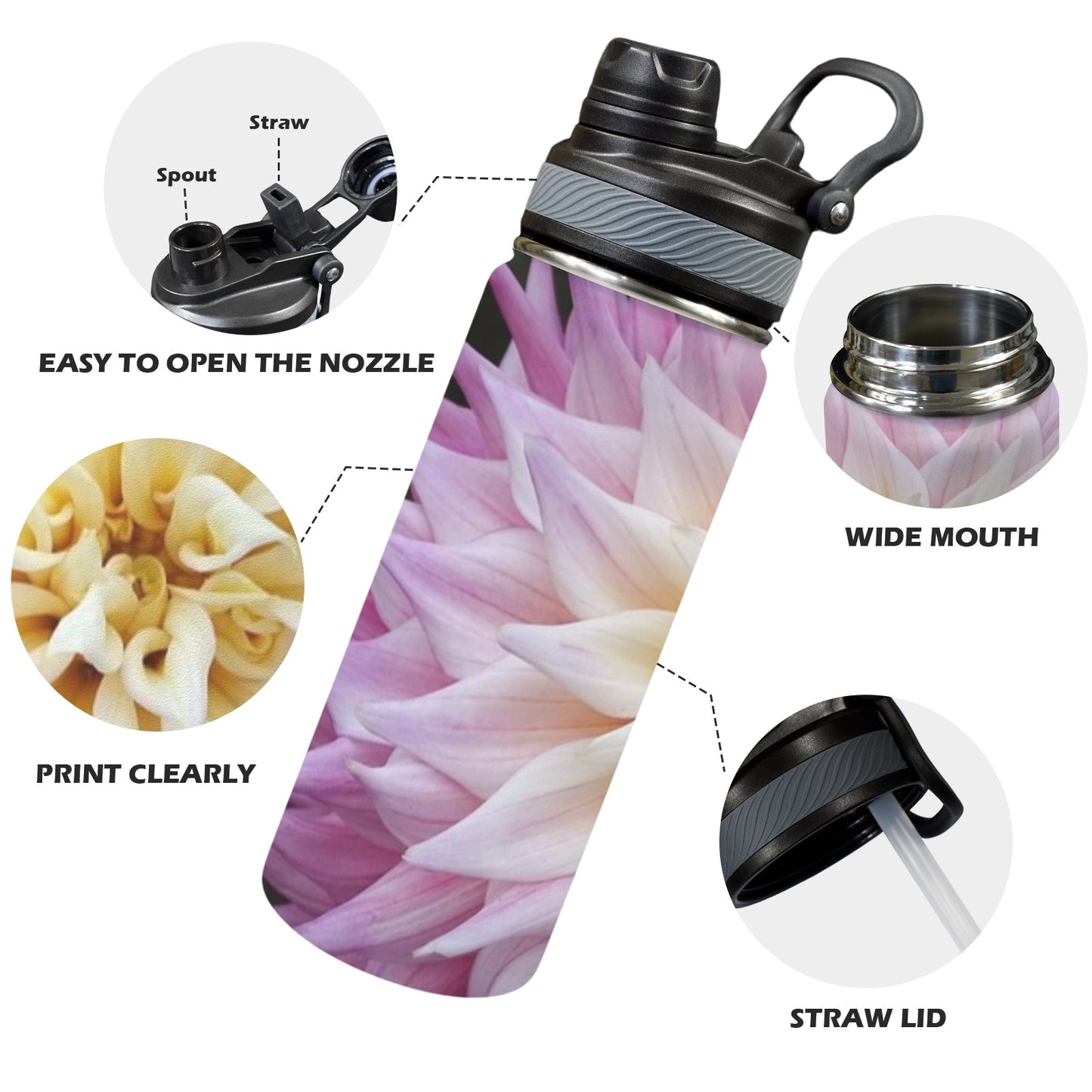 Pink Dahlia Water Bottle