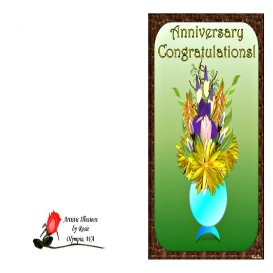 Anniversary Congratulations Flower Bowl - Green - Greeting Card