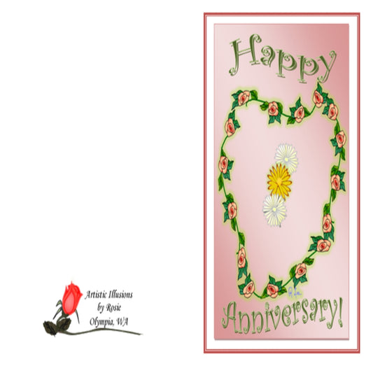 Happy Anniversary - Rose Heart - Pink - Greeting Card