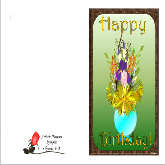 Happy Birthday Flower Bowl - Greeting Card