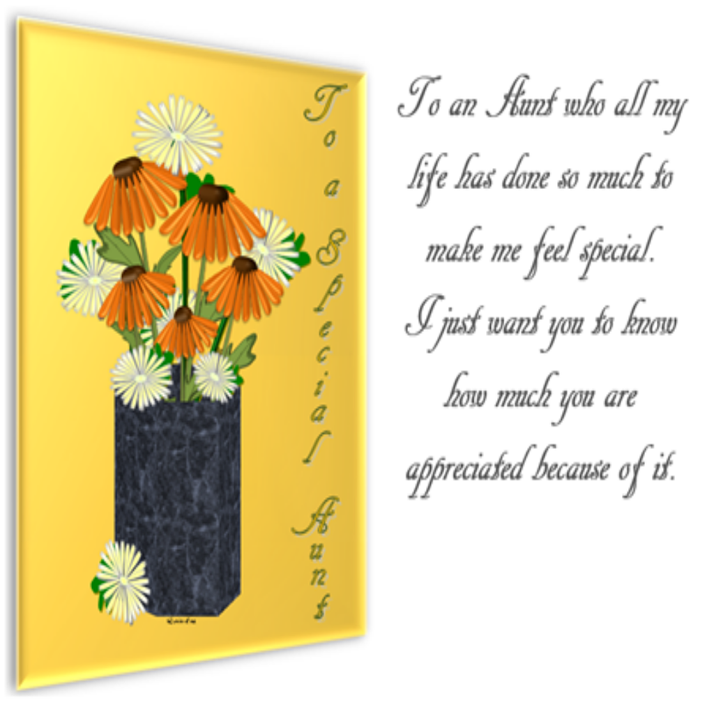 Multi-sided Black Vase Containing Creme & Orange Daisy-Like Flowers with Yellow Background - Verse